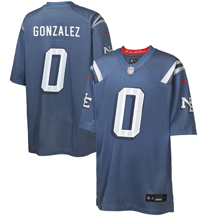 Youth New England Patriots #0 Gonzalez Nike 2025 Rivalries blue Limited Jersey->women nfl jersey->Women Jersey